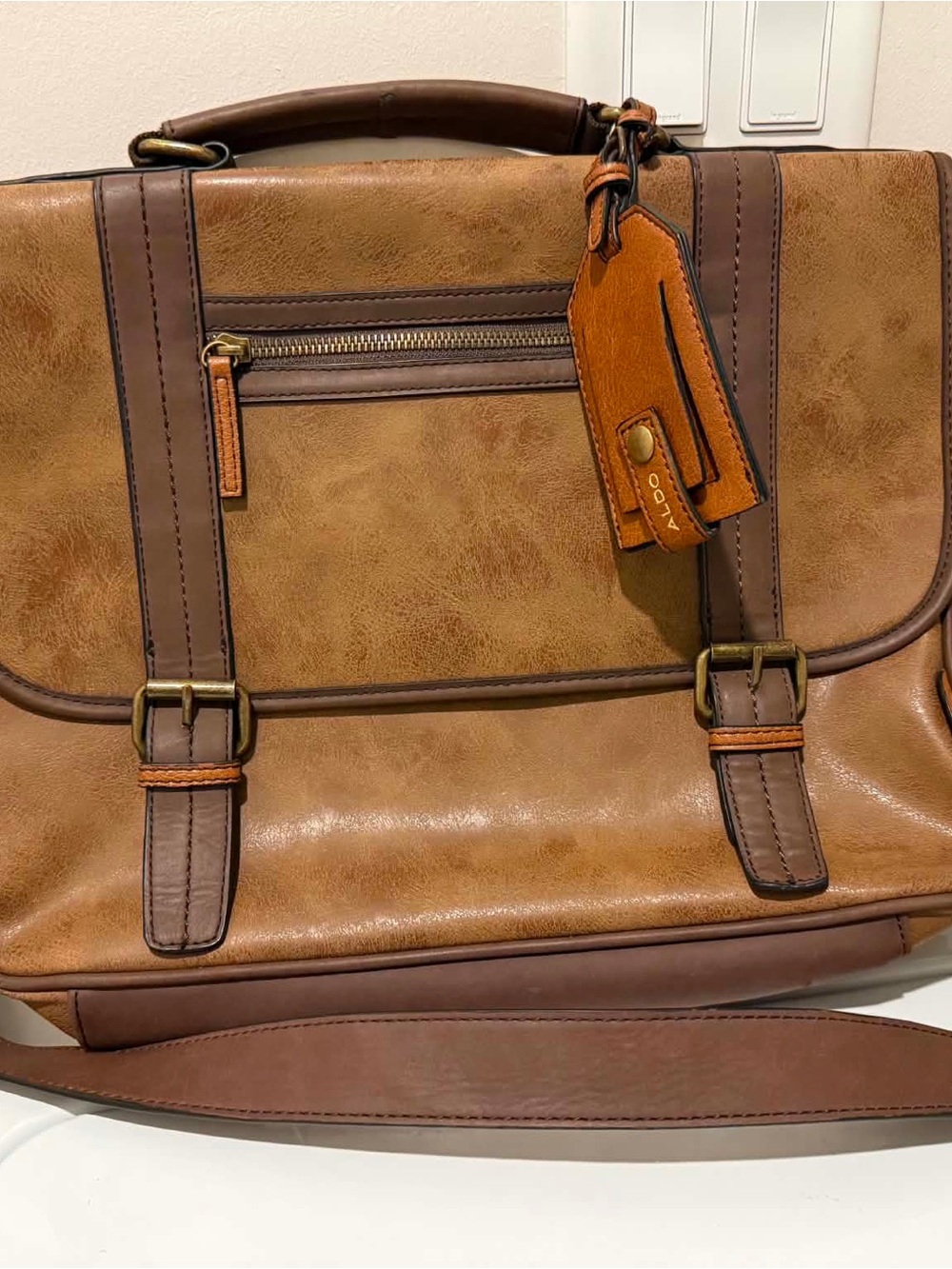 Aldo Two-Tone Tan and Dark Brown Men's Briefcase